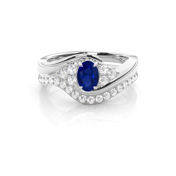 Prong Setting Oval Blue Sapphire Bridal Set Engagement Ring