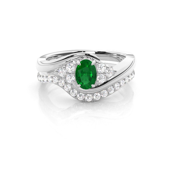 Prong Setting Oval Emerald Bridal Set Engagement Ring