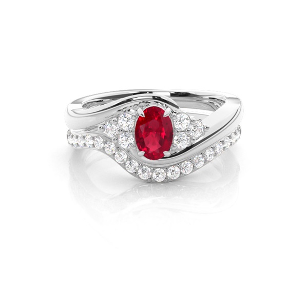 Prong Setting Oval Ruby Bridal Set Engagement Ring
