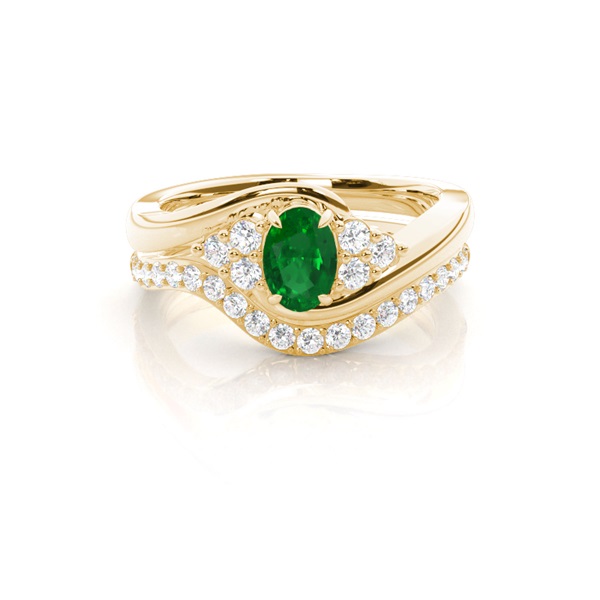 Prong Setting Oval Emerald Bridal Set Engagement Ring
