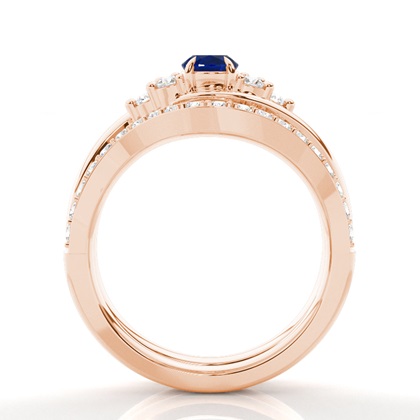 Prong Setting Oval Blue Sapphire Bridal Set Engagement Ring