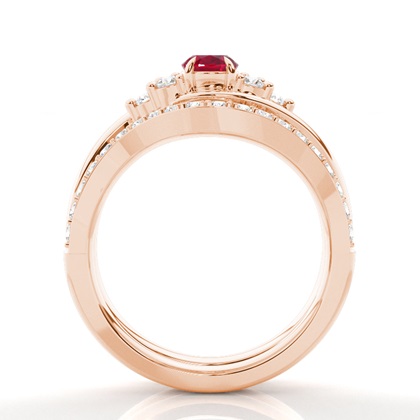 Krappenfassung Oval Rubin Set Verlobungsring
