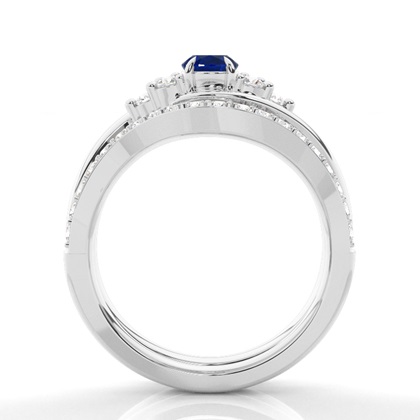 Prong Setting Oval Blue Sapphire Bridal Set Engagement Ring
