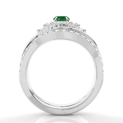 Verlobungsring In Krappenfassung Mit Ovalem Smaragd-Brautset