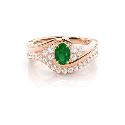 Prong Setting Oval Emerald Bridal Set Engagement Ring