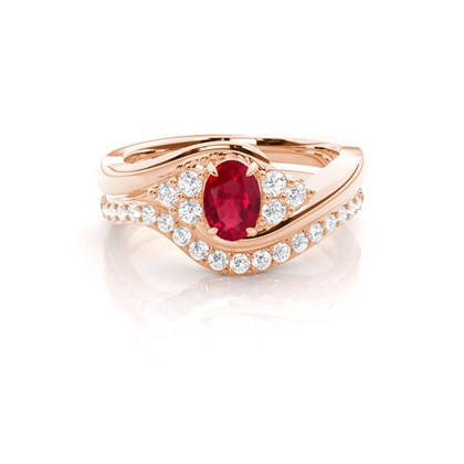 Prong Setting Oval Ruby Bridal Set Engagement Ring