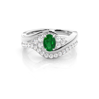 Prong Setting Oval Emerald Bridal Set Engagement Ring
