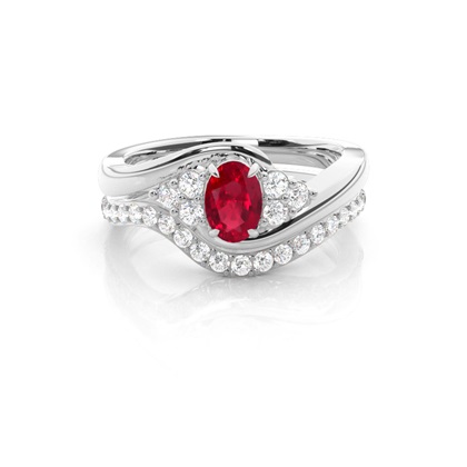 Prong Setting Oval Ruby Bridal Set Engagement Ring