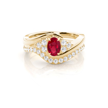 Prong Setting Oval Ruby Bridal Set Engagement Ring