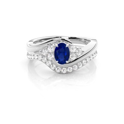 Prong Setting Oval Blue Sapphire Bridal Set Engagement Ring