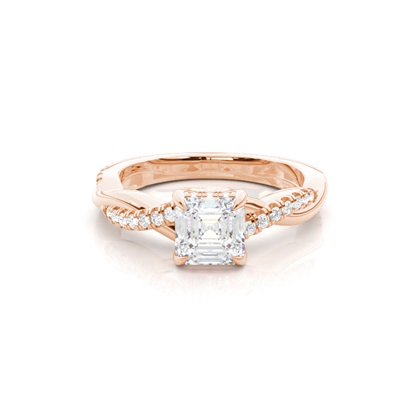 Asscher Rose Gold Halo Diamond Engagement Rings