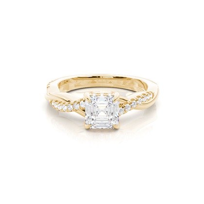 Asscher Yellow Gold Halo Diamond Engagement Rings