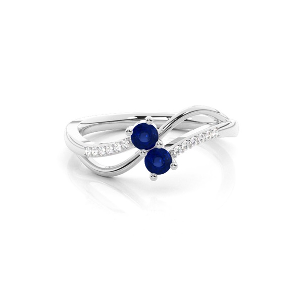 Plate Prong Setting Round Blue Sapphire Two Stone Ring