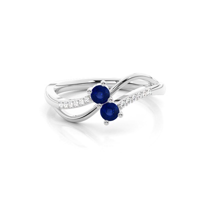 Plate Prong Setting Round Blue Sapphire Two Stone Ring