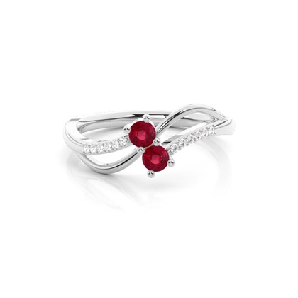 Plate Prong Setting Round Ruby Two Stone Ring