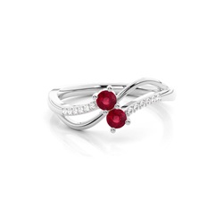 Plate Prong Setting Round Ruby Two Stone Ring