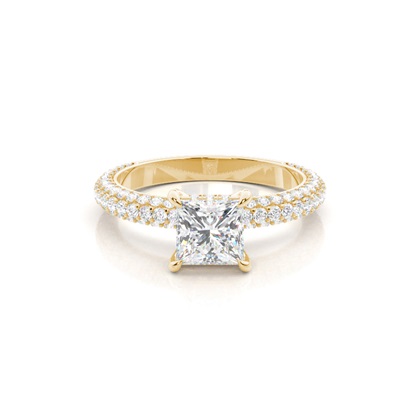 Princess Yellow Gold Halo Diamond Engagement Rings