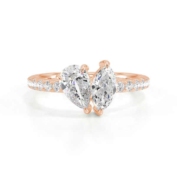 Toi-Et-Moi-Ring Mit Birnengeschliffenem Und Marquiseschliff Diamanten, Pavierter Ringschiene