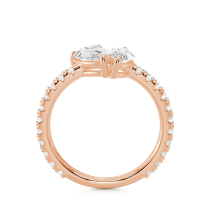 Toi-Et-Moi-Ring Mit Birnengeschliffenem Und Marquiseschliff Diamanten, Pavierter Ringschiene
