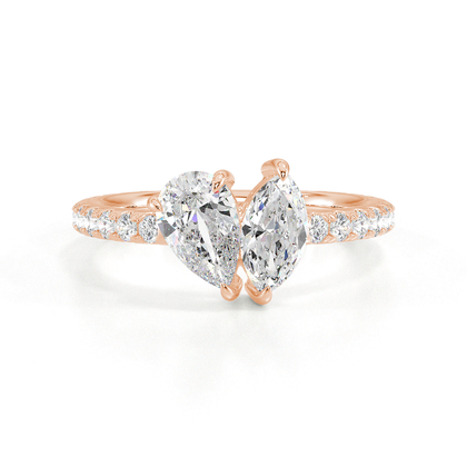 Toi-Et-Moi-Ring Mit Birnengeschliffenem Und Marquiseschliff Diamanten, Pavierter Ringschiene