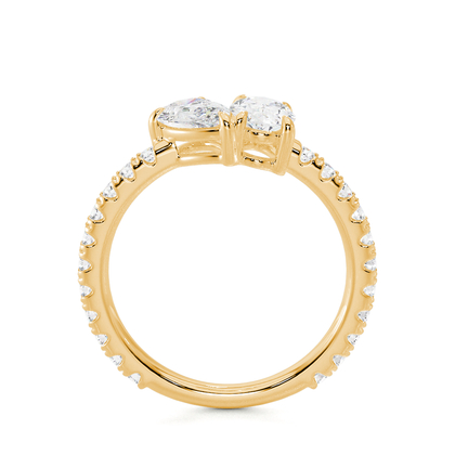 Toi-Et-Moi-Ring Mit Birnengeschliffenem Und Oval Geschliffenem Diamanten, Pavierter Ringschiene
