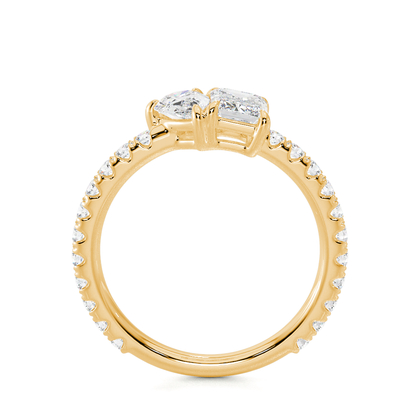 Toi-Et-Moi-Ring Mit Birnengeschliffenem Diamanten Und Smaragdgeschliffenem Smaragd, Pavierter Ringschiene