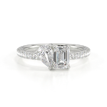 Toi Et Moi Pear & Emerald Diamond Pavé Set Ring