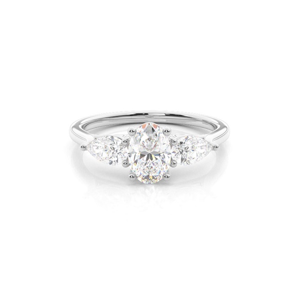 Prong Setting Oval and Pear Trilogy Diamond Engagement Ring