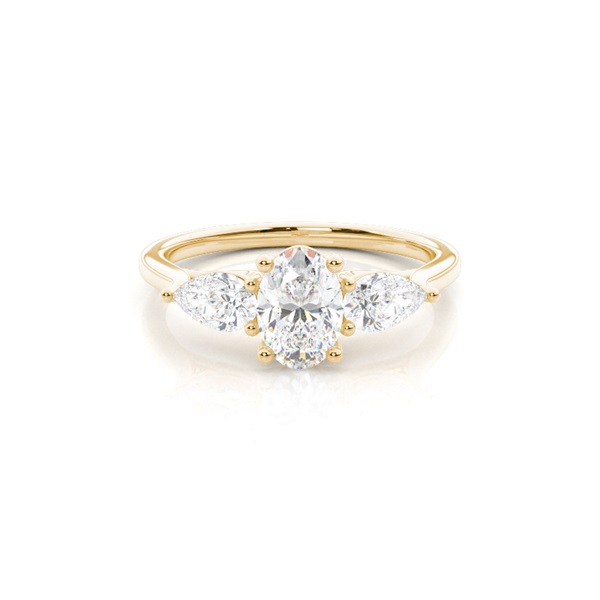 Prong Setting Oval and Pear Trilogy Diamond Engagement Ring