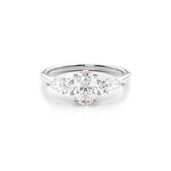 Prong Setting Oval and Pear Trilogy Diamond Engagement Ring