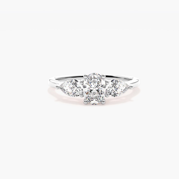 Prong Setting Oval and Pear Trilogy Diamond Engagement Ring