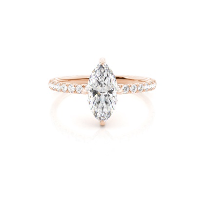 Marquise Schliff Rotgold Halo Verlobungsringe