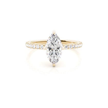 Marquise Schliff Gelbgold Halo Verlobungsringe