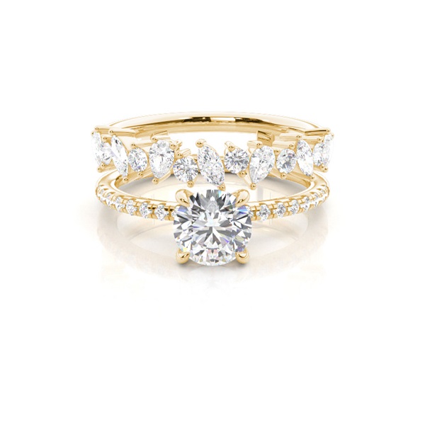 Combined Band Look Diamond Engagement Ring