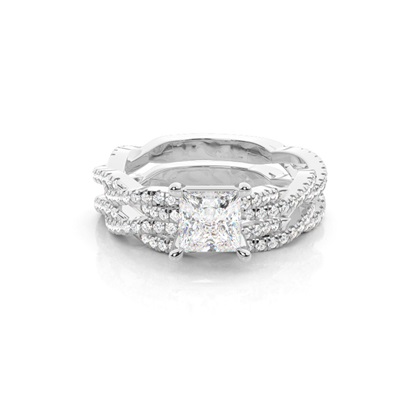Bridal set with Sidestone Engagement Ring and Matching Diamond Wedding Band