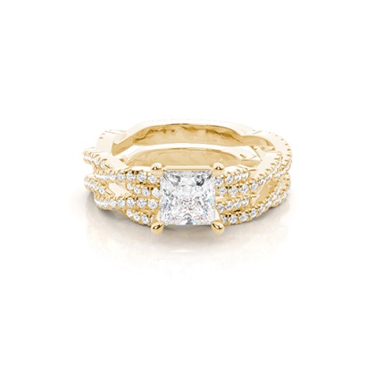 Bridal set with Sidestone Engagement Ring and Matching Diamond Wedding Band