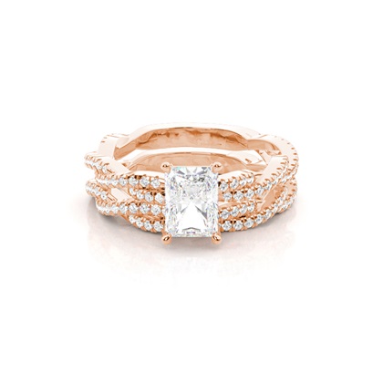 Bridal set with Sidestone Engagement Ring and Matching Diamond Wedding Band