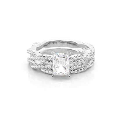 Bridal set with Sidestone Engagement Ring and Matching Diamond Wedding Band