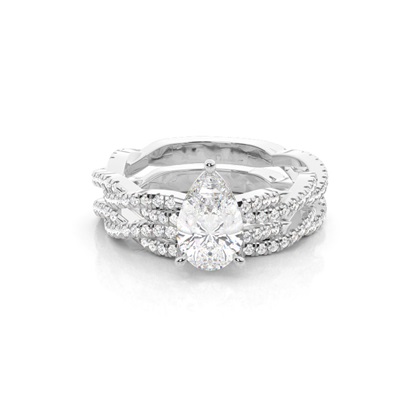 Bridal set with Sidestone Engagement Ring and Matching Diamond Wedding Band