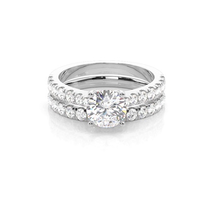 Bridal set with Sidestone Engagement Ring and Matching Diamond Wedding Band