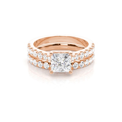 Bridal set with Sidestone Engagement Ring and Matching Diamond Wedding Band