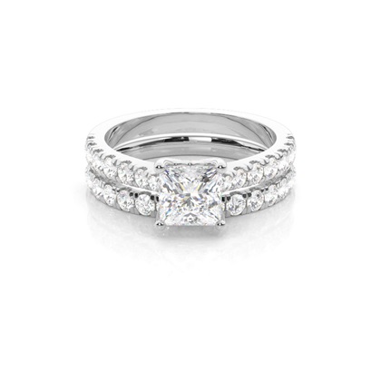 Bridal set with Sidestone Engagement Ring and Matching Diamond Wedding Band