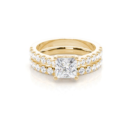Bridal set with Sidestone Engagement Ring and Matching Diamond Wedding Band