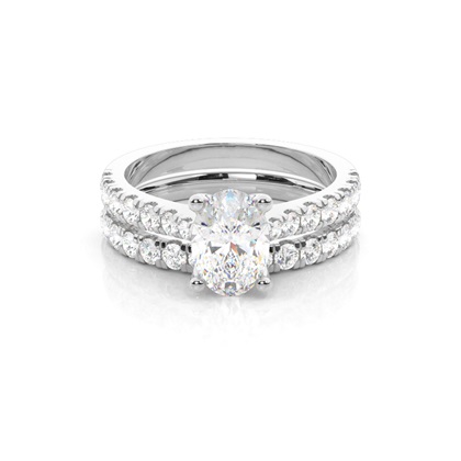 Bridal set with Sidestone Engagement Ring and Matching Diamond Wedding Band