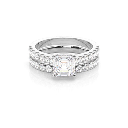 Bridal set with Sidestone Engagement Ring and Matching Diamond Wedding Band