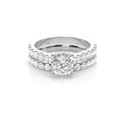 Bridal set with Sidestone Engagement Ring and Matching Diamond Wedding Band