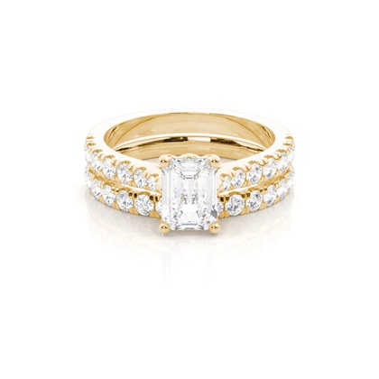 Bridal set with Sidestone Engagement Ring and Matching Diamond Wedding Band