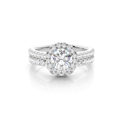 Bridal set with Sidestone Engagement Ring and Matching Diamond Wedding Band
