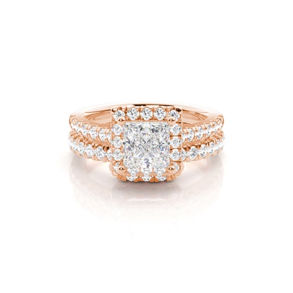 Bridal set with Sidestone Engagement Ring and Matching Diamond Wedding Band