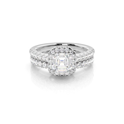 Bridal set with Sidestone Engagement Ring and Matching Diamond Wedding Band